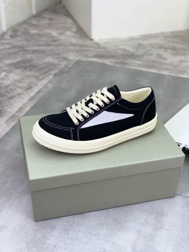 Rick Owens Geobasket Black and Cream Canvas Lifestyle Sneakers