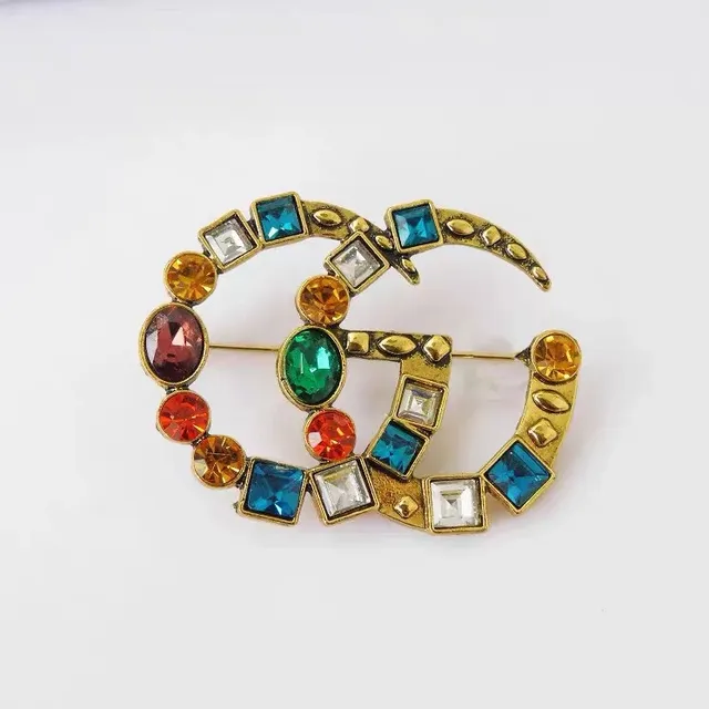Gucci GG Crystal Multicolor Gold-Tone Brooch