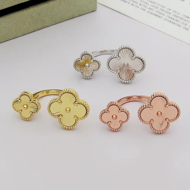 Van Cleef & Arpels Alhambra Gold Silver Four-Leaf Clover Motif Beaded Edge Ring