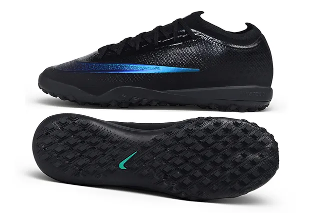 Nike Black Blue Knit Upper Low-Cut Collar Turf Soccer Shoes