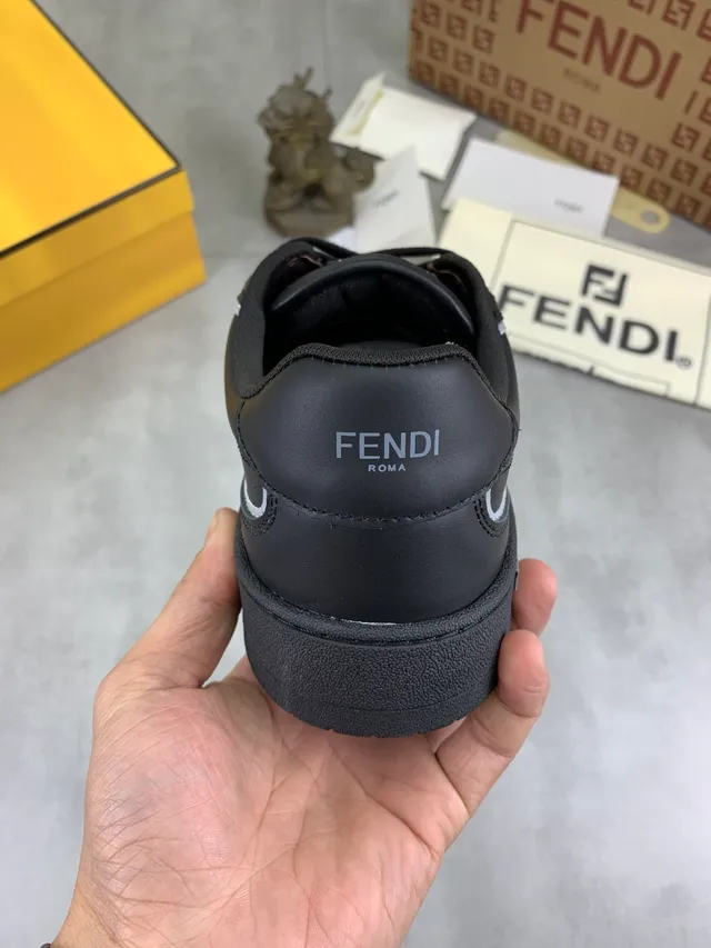 Fendi Black White Perforated Suede And Leather Upper FF Logo Accent Lifestyle Sneakers