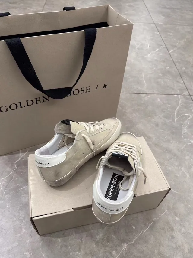 Golden Goose Superstar Beige Suede Distressed Star Lifestyle Sneakers