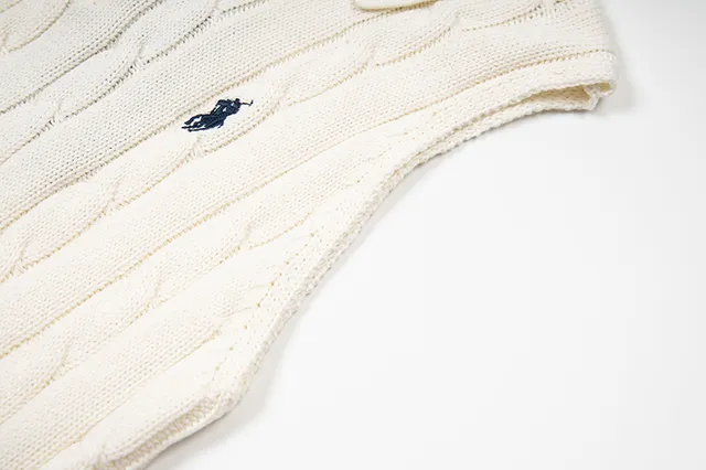 Polo Ralph Lauren Beige Navy Cable-Knit Sleeveless Polo Shirt