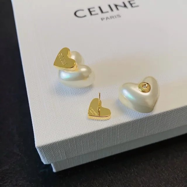Celine Heart-Shaped Pearl and Gold-Tone Stud Earrings