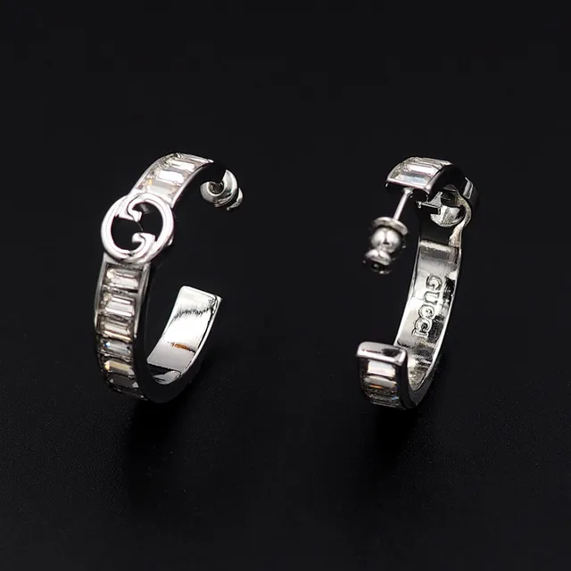 Gucci GG Marmont Baguette-Cut Stone Hoop Earrings