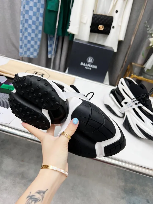 Balmain B-Court Black White Platform Sole Layered Construction Chunky Sneakers