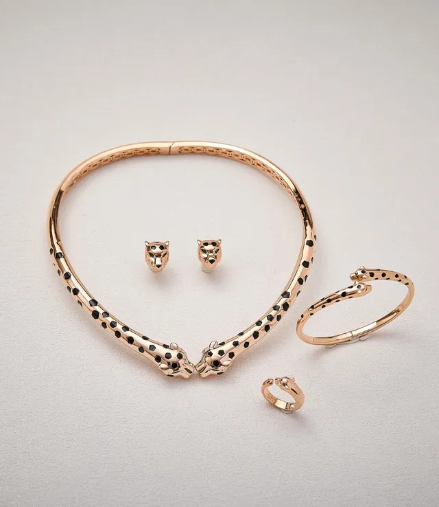 Cartier Panthère Enamel-Spotted Panther Head Open Bangle Bracelet