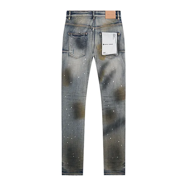 Purple Brand Distressed Paint-Splattered Bleach-Wash Slim-Fit Jeans