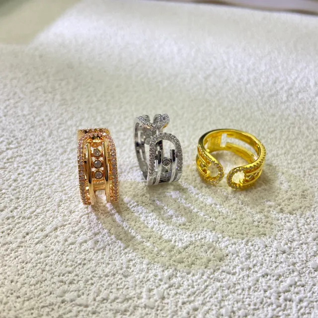 Van Cleef & Arpels Gold Silver Multi-Band Pavé-Set Ring