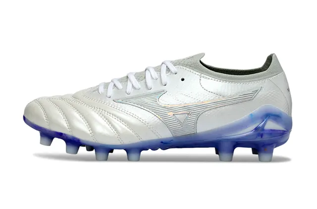 Mizuno Morelia Neo White and Translucent Blue Firm-Ground Soccer Shoes