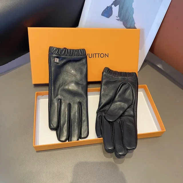 Louis Vuitton Black Ruched Elastic Cuff Leather Gloves