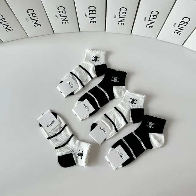 Celine Interlocking CC Logo Striped Ankle Socks