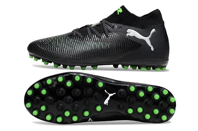 Puma Future Z Black Green Ribbed Synthetic Upper Knit Ankle Collar Firm-Ground Soccer Shoes