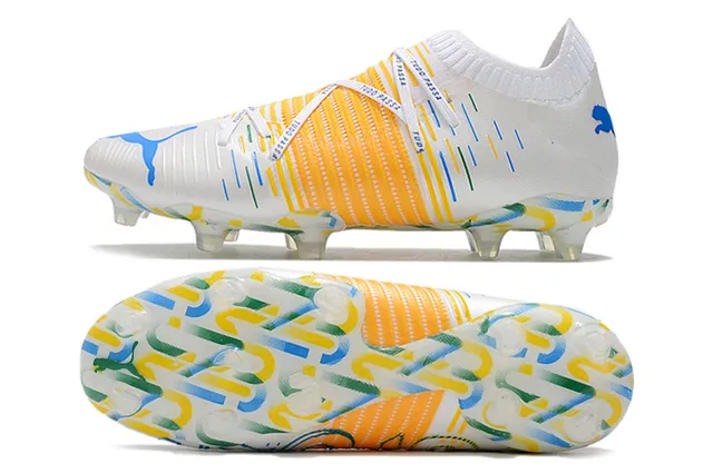 Puma Future Z White Multicolor Sock-Fit Collar Textured Orange Cage Firm-Ground Soccer Shoes
