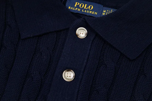 Polo Ralph Lauren Beige Navy Cable-Knit Sleeveless Polo Shirt