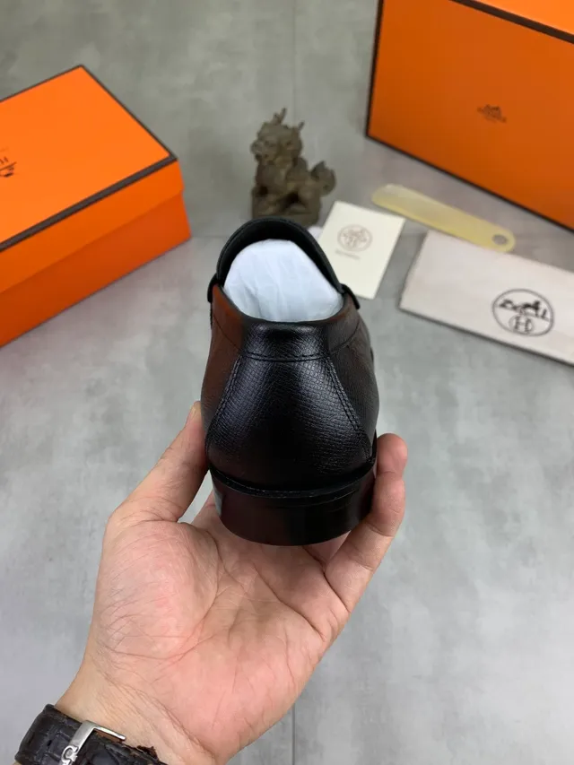 Hermès Oran Loafer Black Textured Leather H-Buckle Loafer