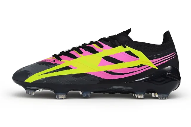 Puma Black Pink Molded Synthetic Upper Asymmetrical Neon Graphic Overlay Firm-Ground Soccer Shoes