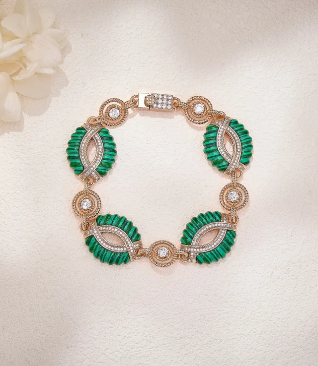 Turquoise and Pavé Diamond-Set Gold-Tone Sculpted Link Bracelet