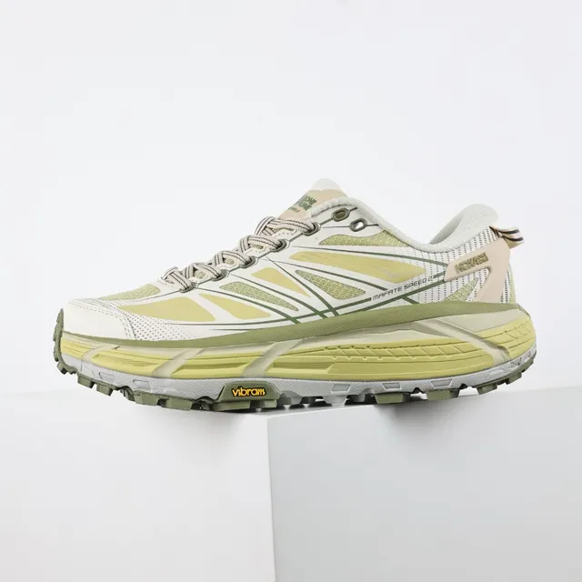 Hoka Mafate Speed Off-White and Pale Yellow Trail Running Shoes