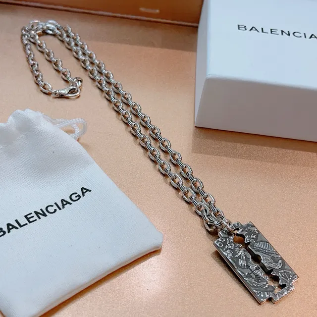 Balenciaga Razor Blade Pendant Silver Chain Necklace