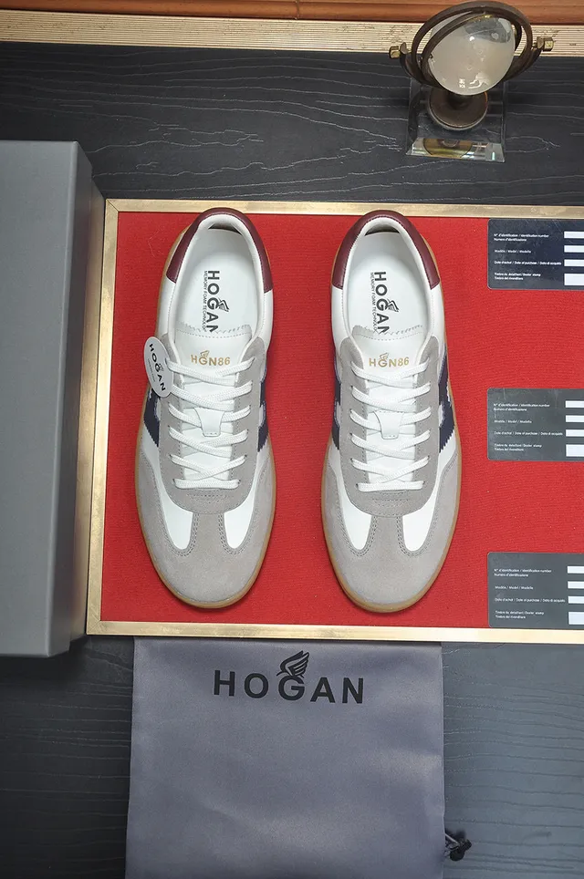 Hogan White Navy Low-Top Mixed-Material Lifestyle Sneakers