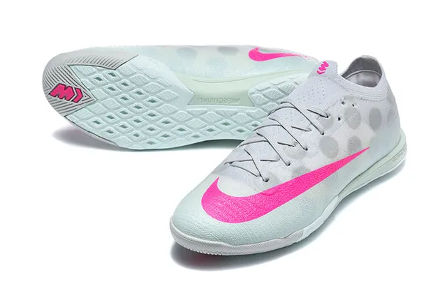 Nike Mercurial White Pink Low-Cut Knit Upper Vibrant Swoosh Accent Indoor Soccer Shoes