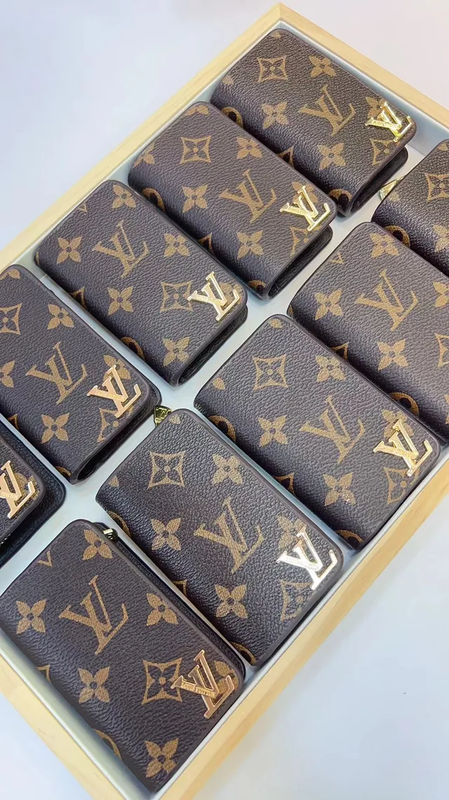 Louis Vuitton Black Gold Monogrammed Coated Canvas LV Logo Plaque Card Holder