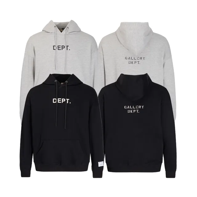 Gallery Dept Black Gray Minimalist Text Print Standard Fit Hoodie