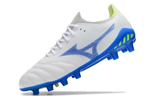 Mizuno Morelia Neo White Blue Lime Firm-Ground Soccer Shoes