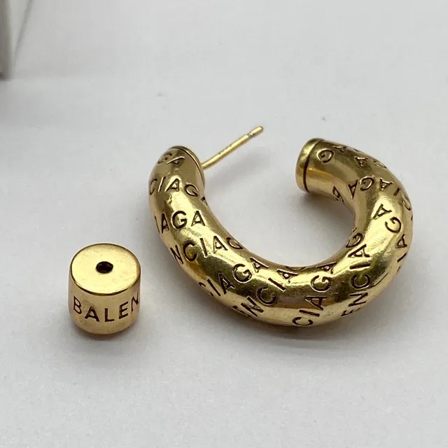 Balenciaga Logo-Embossed C-Hoop Silver Gold Earrings