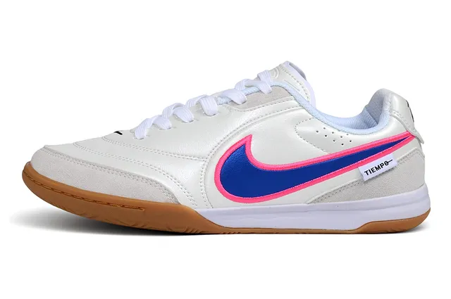 Nike Tiempo White Blue Low-Top Synthetic Leather Upper Indoor Soccer Shoes