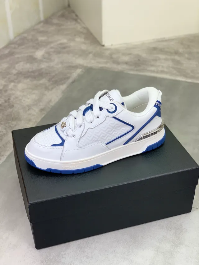 Versace Odissea White and Blue Embossed Greca Lifestyle Sneakers