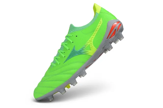Mizuno Green Gray Low-Cut Knit Collar Synthetic Wave Overlays Firm-Ground Soccer Shoes