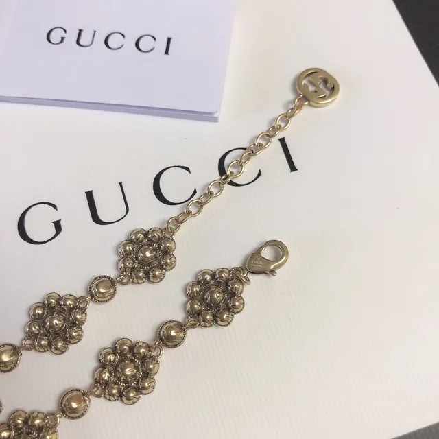 Gucci Multicolor Gold Floral Crystal Charm Metal Bracelet