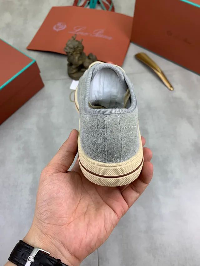 Gray Beige Suede Upper Laces Canvas Shoes