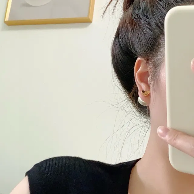 Celine Heart-Shaped Pearl and Gold-Tone Stud Earrings