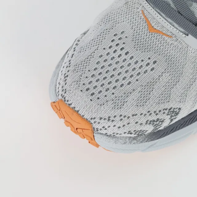 Hoka Gray Orange Engineered Knit Upper Maximalist Cushioned Midsole Running Shoes