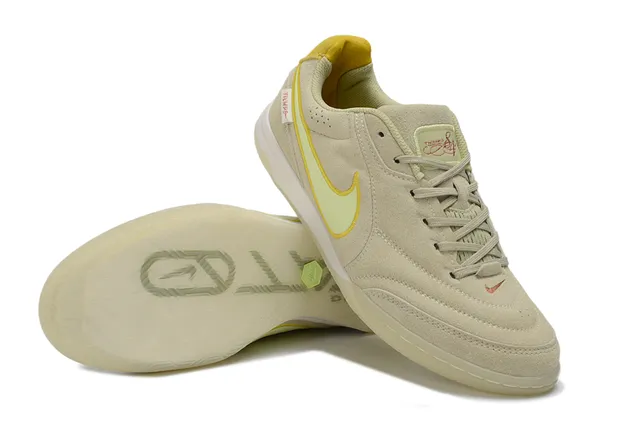 Nike Beige Yellow Suede Upper Low-Top Indoor Soccer Shoes