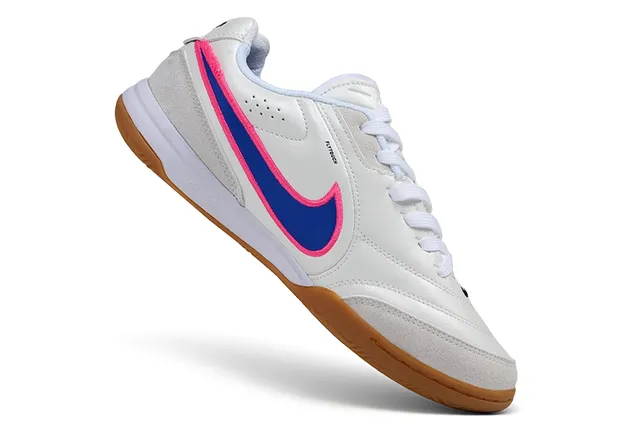 Nike Tiempo White Blue Low-Top Synthetic Leather Upper Indoor Soccer Shoes