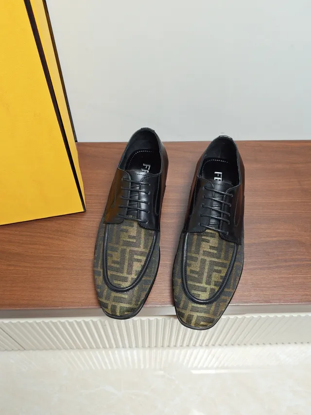 Fendi FF Monogram Black and Brown Cap-Toe Oxford Shoes