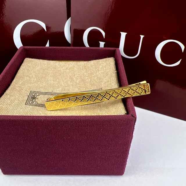 Gucci Gold Silver Textured Geometric Pattern Metallic Finish Necktie