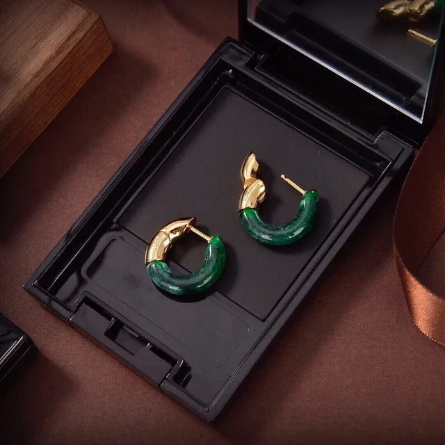 Bottega Veneta C-Shaped Hoop Brown Green Resin Inlay Earrings