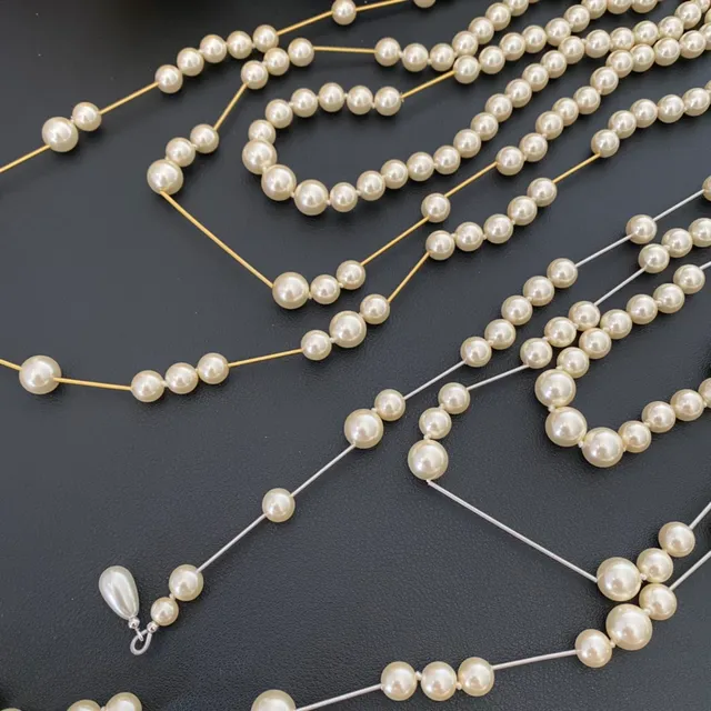 Vivienne Westwood Orb Pearl Necklace Beige Gold Multi-Strand Logo Clasp Necklace