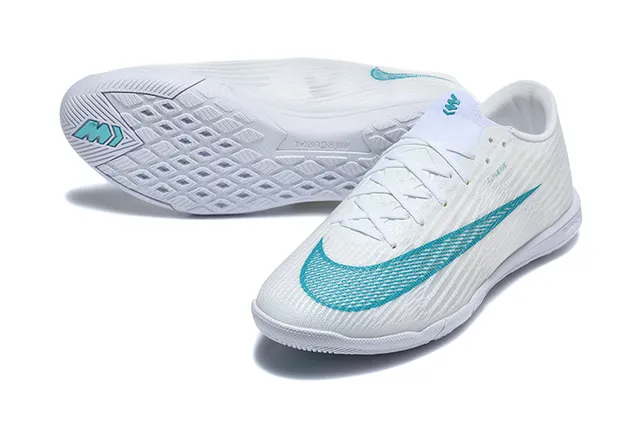 Nike White Blue Knit Upper Flat Rubber Outsole Indoor Soccer Shoes