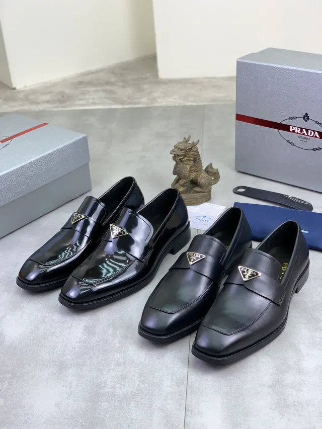 Prada Logo Strap Loafer Black Leather Loafers