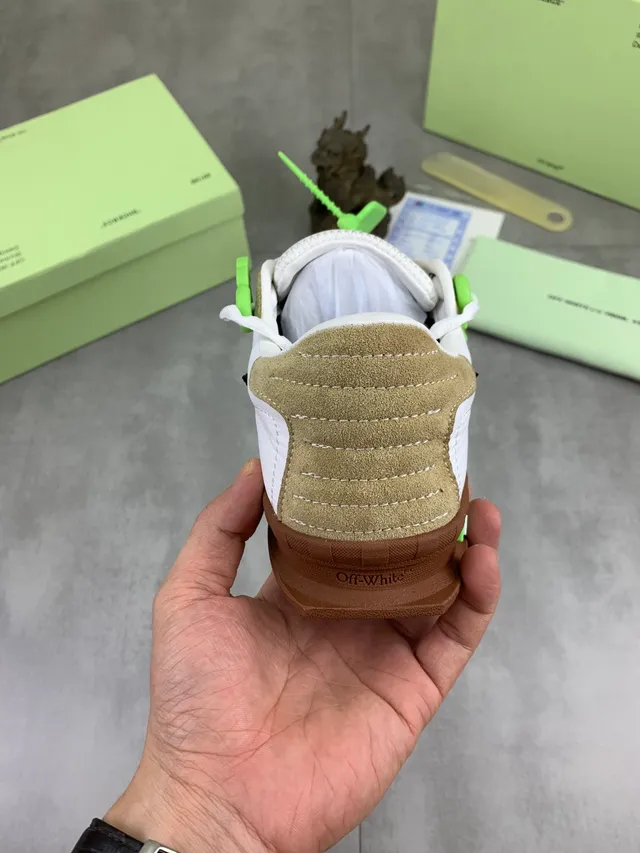 Off-White Beige Green Low-Top Suede-and-Leather Panelled Lifestyle Sneakers