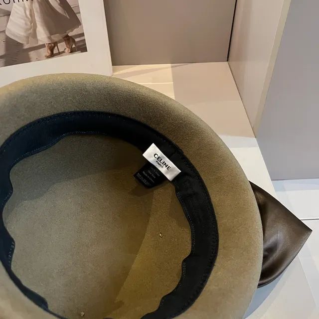 Celine Beige Brown Felt Satin Ribbon Bow Beret