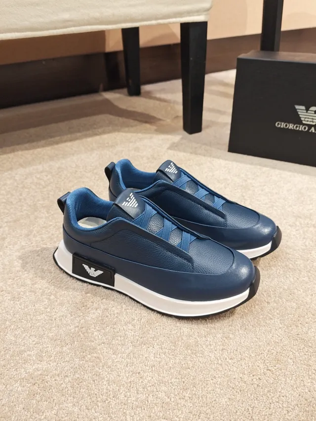 Emporio Armani Blue Leather Laceless Slip-On Lifestyle Sneaker