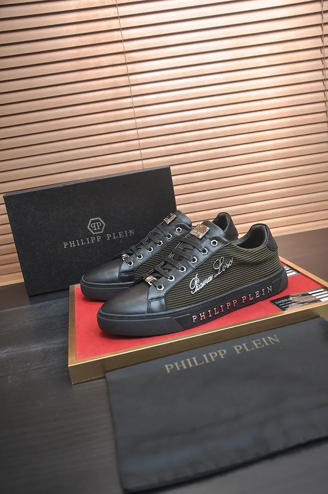 Philipp Plein Black and Olive Green Ribbed Lifestyle Sneakers
