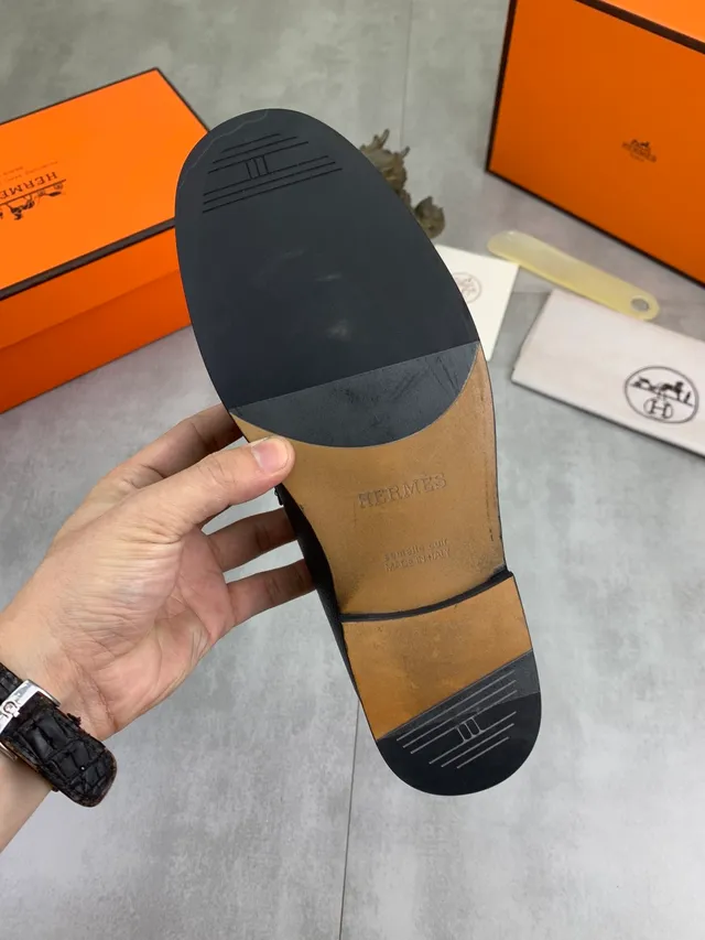 Hermès Oran Loafer Black Saffiano Leather Metal Strap Loafer